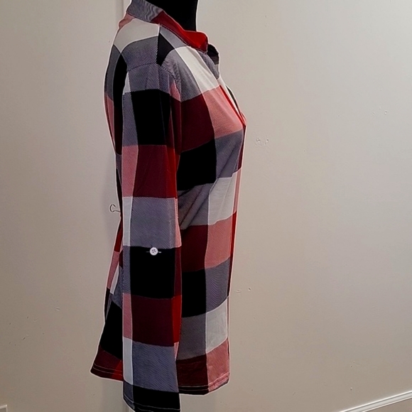 SHEIN Womens red/black/white plaid blouse - Picture 2 of 7